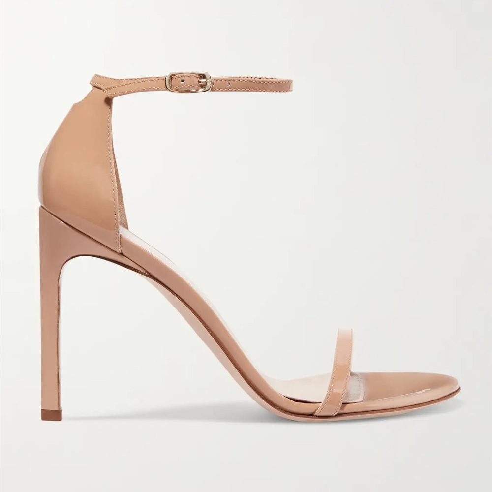 Stuart Weitzman Nudistsong Patent Leather‎ Sandals Heels in Beige